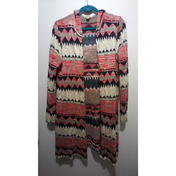 Boho Aztec Cardigan Medium Open Front Long - Picture 7 of 10